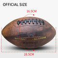 Official size American football in a classic, textured brown finish with black laces and league-style gold lettering.