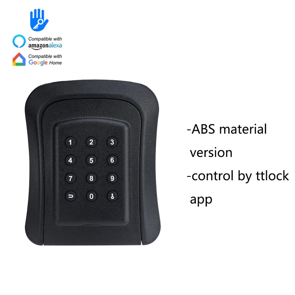 Black ABS plastic smart keypad for door locks, featuring number buttons and app-based control via TTLock.