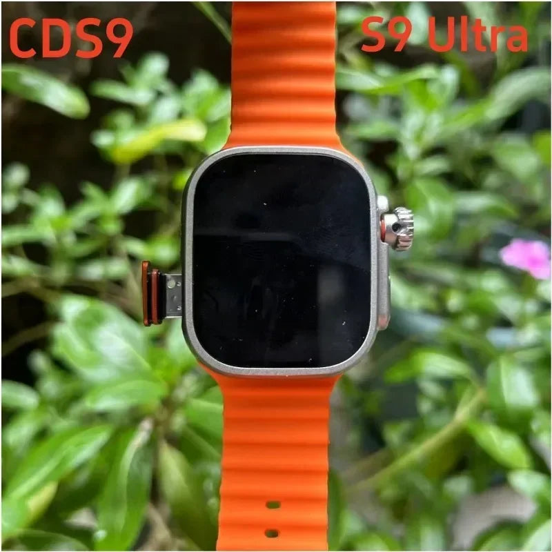 Orange 4G Android smartwatch with a metallic frame, textured silicone strap, and 180° rotatable camera module.