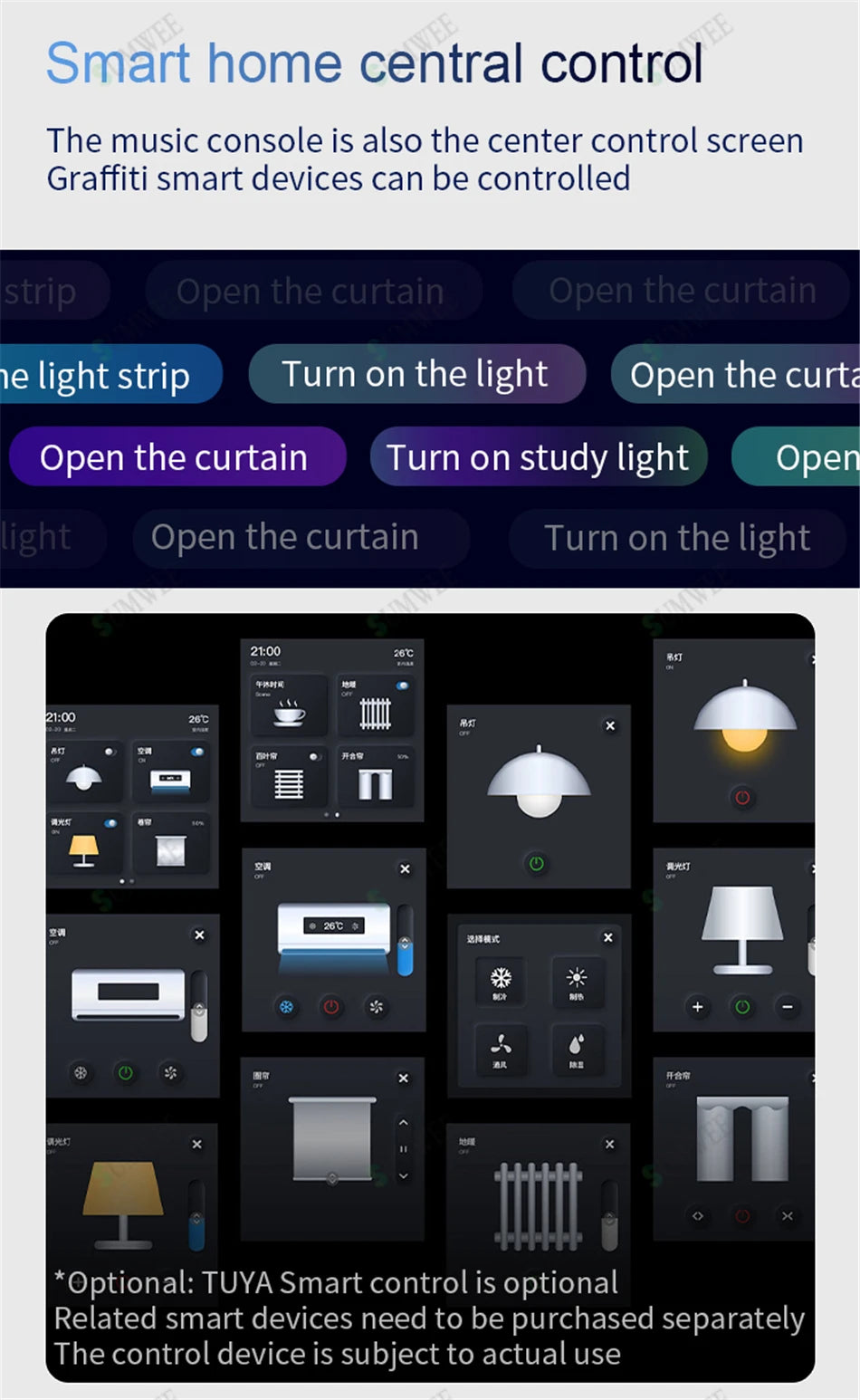 7-inch smart home wall-mounted control panel with a sleek black touchscreen interface for managing lighting and climate.