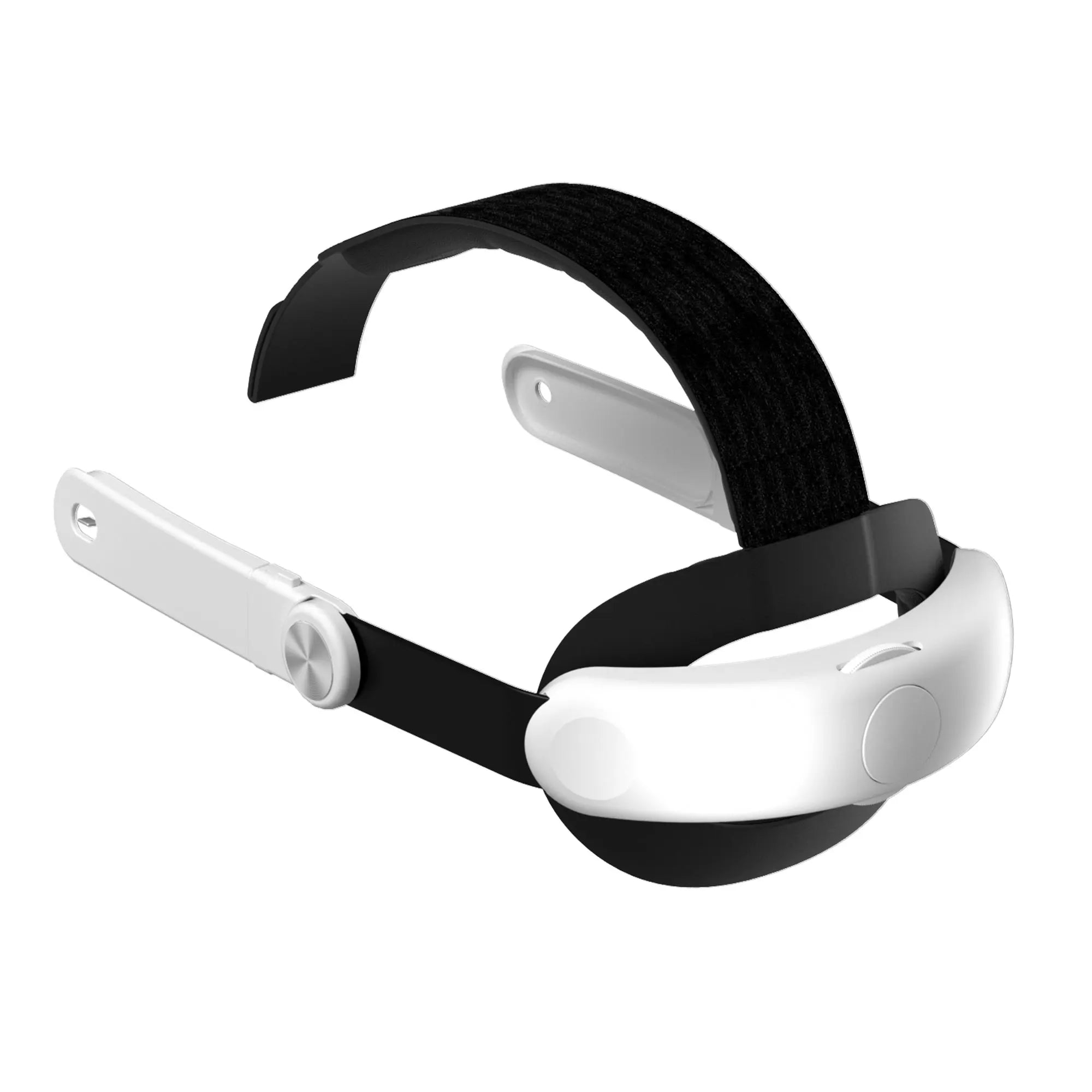 Black and white adjustable VR head strap featuring a rear-mounted 10,000mAh battery pack for extended playtime.