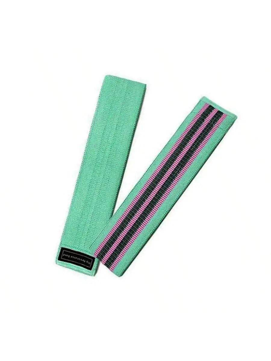 Two mint green fabric resistance bands with black and pink striped detailing and a small logo label.