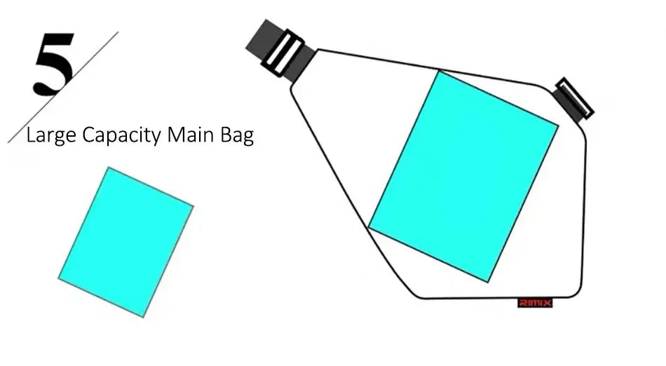 Diagram showing the large storage capacity of a men's compact crossbody sling bag.