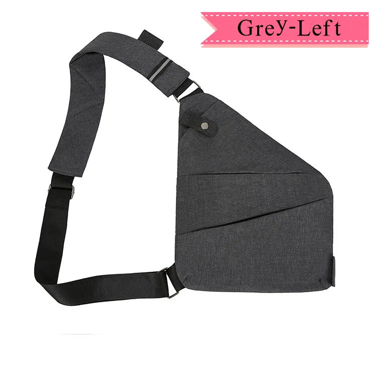 Grey waterproof anti-theft chest bag with an adjustable shoulder strap and sleek, minimalist design.
