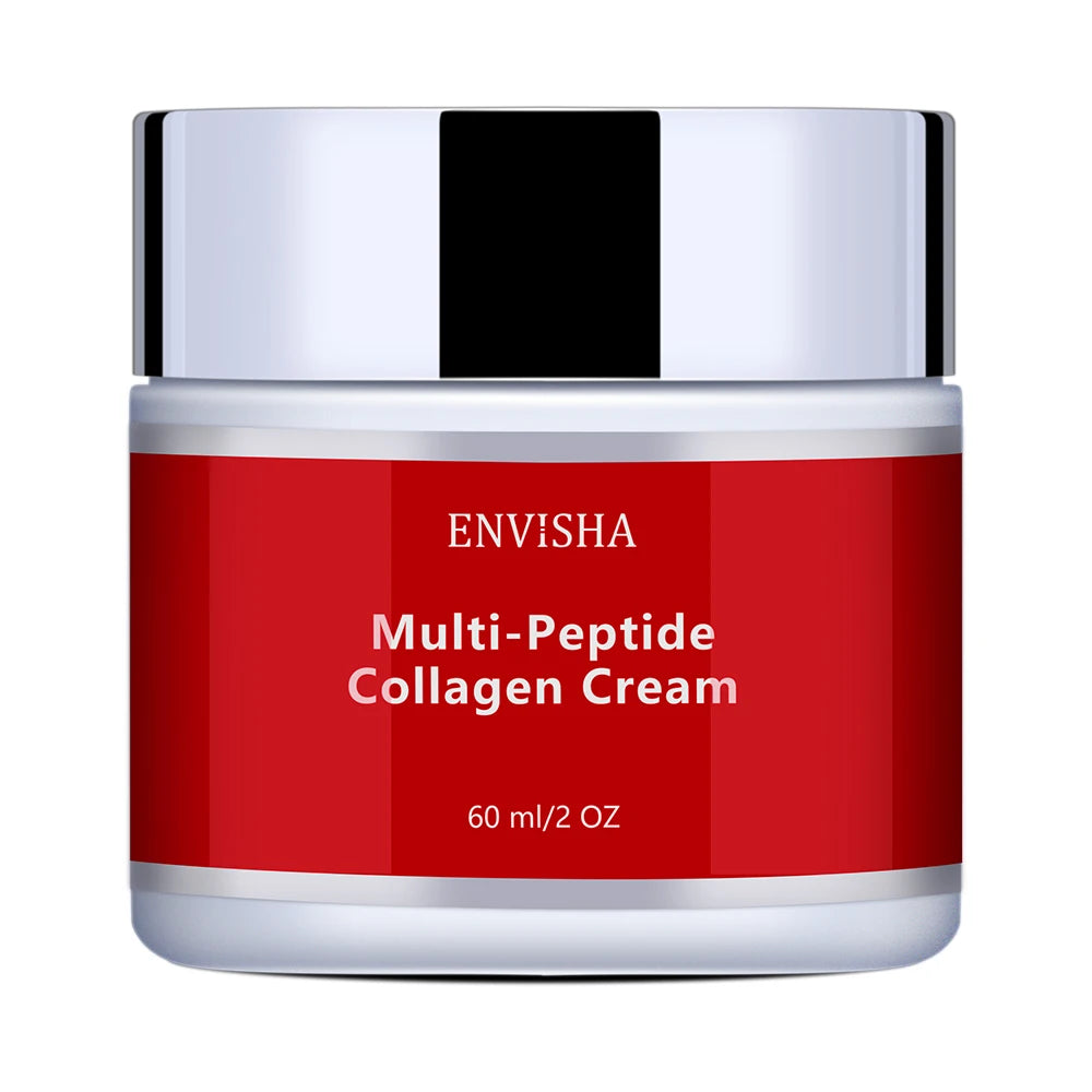 60ml jar of Multi-Peptide Collagen Cream in a red container with a metallic silver lid.
