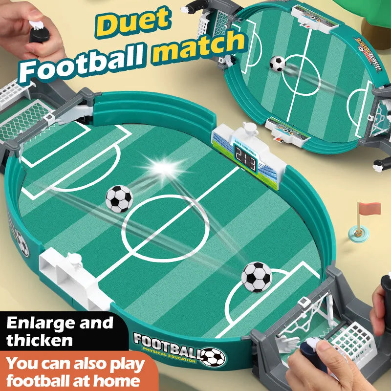 Teal tabletop football game for two players, featuring a digital scoreboard and manual control handles for action.