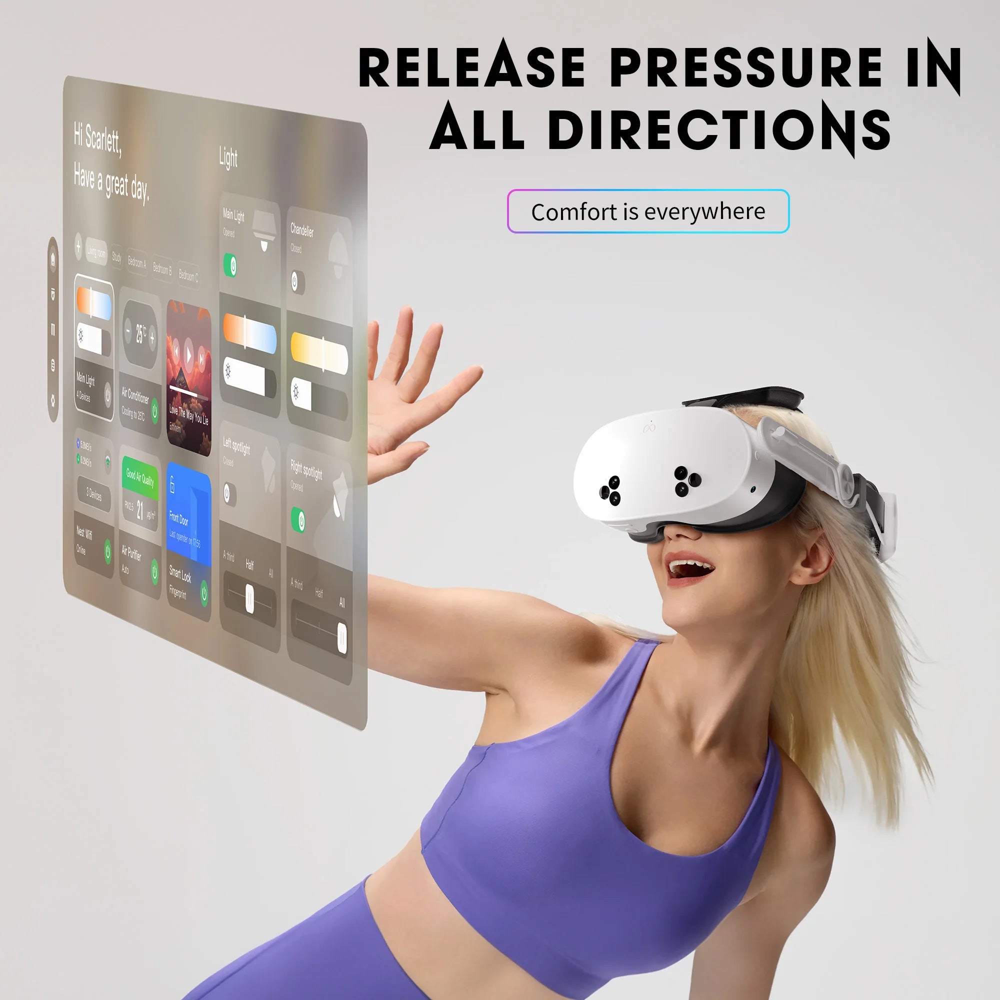 White adjustable VR head strap with integrated battery pack, providing ergonomic comfort for a gaming headset.