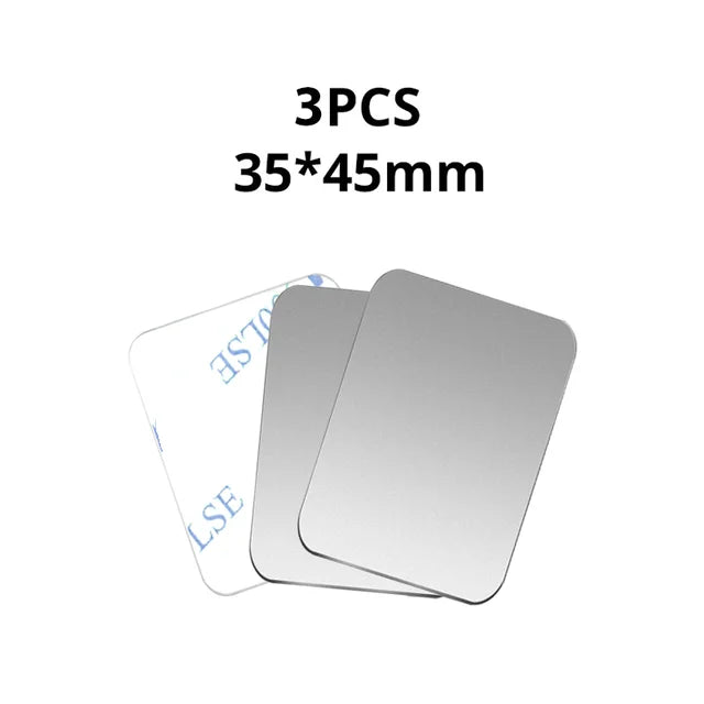 Three rectangular adhesive metal plates with rounded corners, silver finish, 35x45mm.