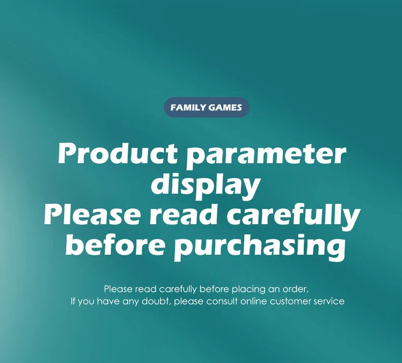 Teal background with white text instructing customers to read product specifications carefully before purchasing.