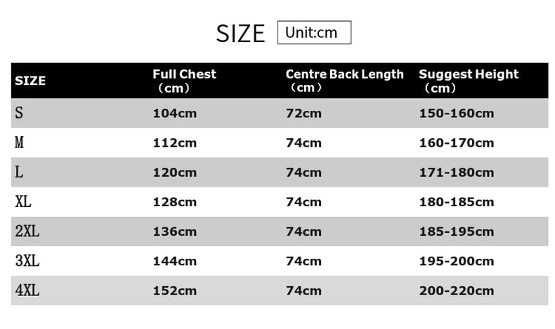 Size guide table for workwear vest, showing chest, back length, and suggested height measurements from S to 4XL.