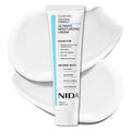 A tube of Ultimate Moisturising Cream on a white cream swirl background, highlighting key ingredients and benefits.