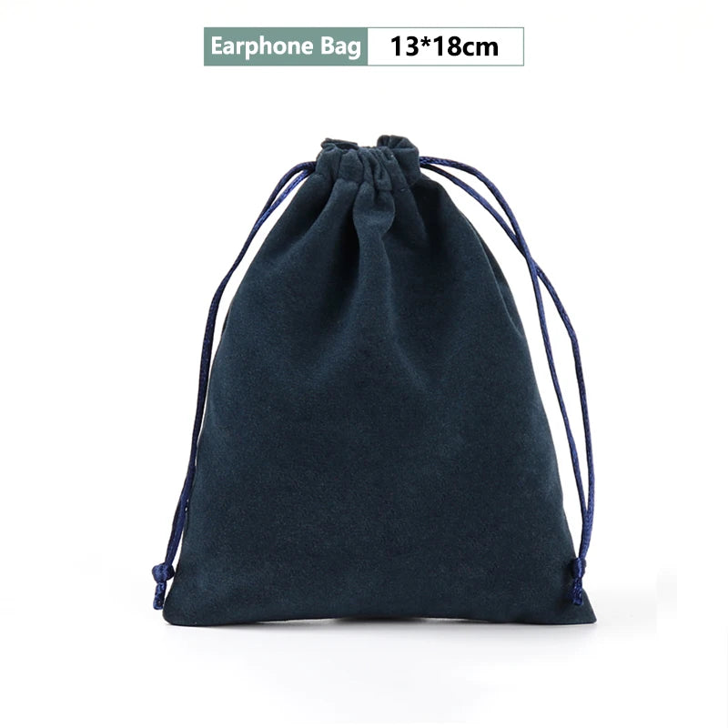 Dark blue velvet drawstring pouch for small items, 13x18cm, simple minimalist design.