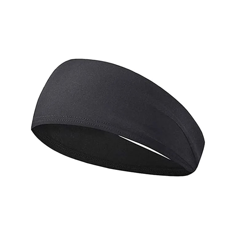 Plain black sports headband made from flexible, sweat-wicking material.