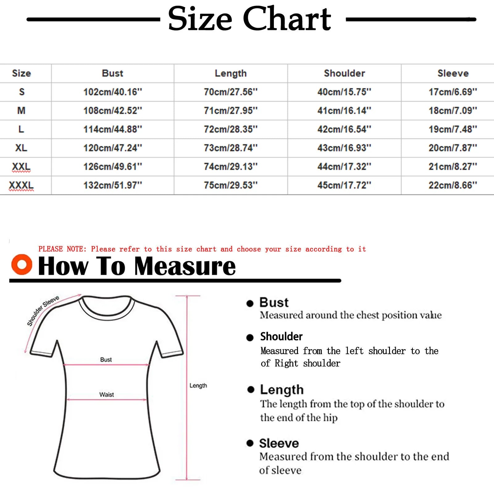 Size chart for women's V-neck healthcare work uniform, showing measurements for bust, length, shoulder, and sleeve.