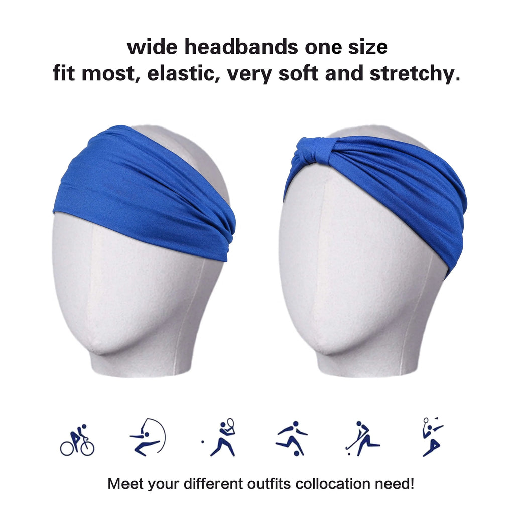 Two mannequins wearing soft, wide, stretchy blue headbands: one plain and one with a front knot design.