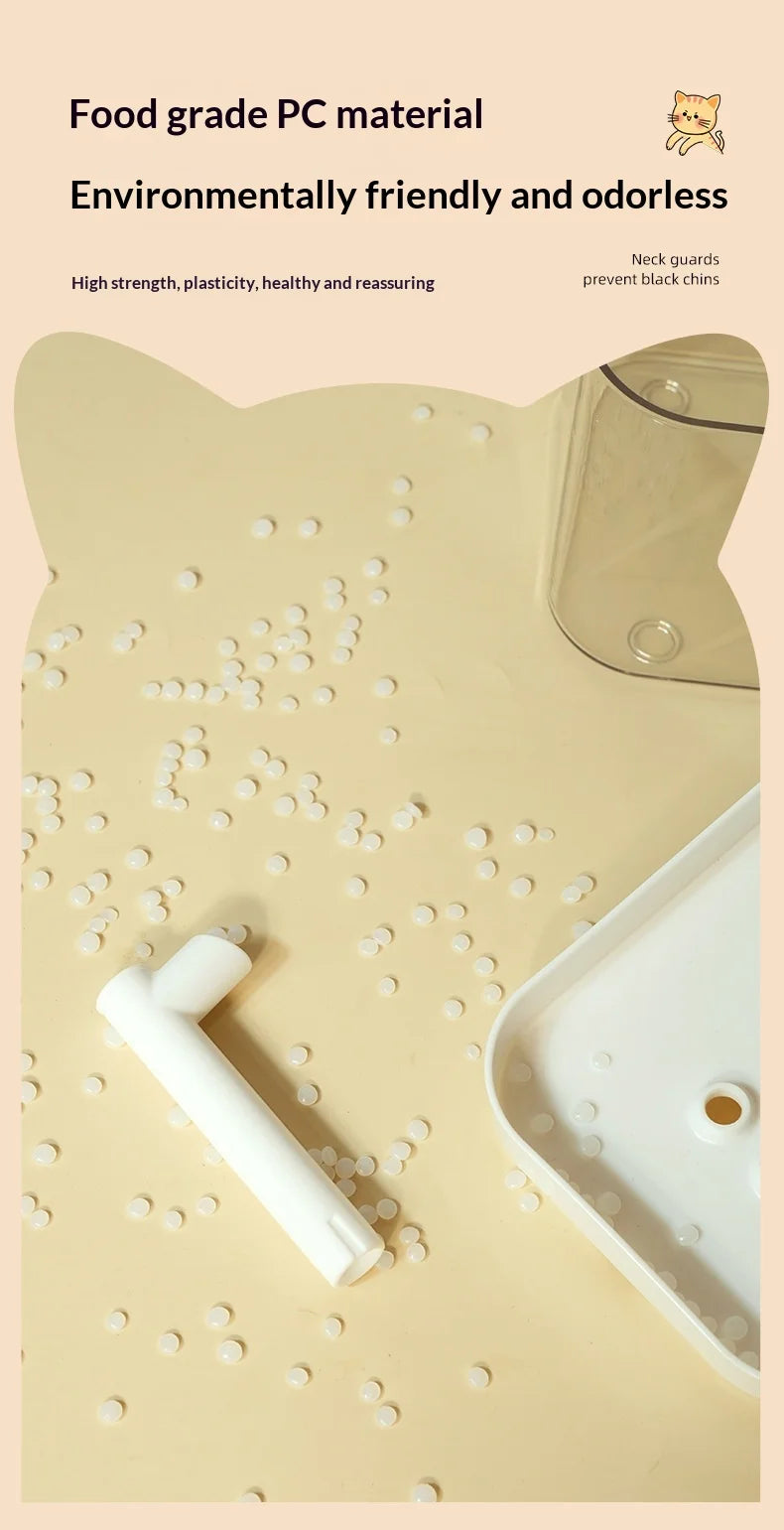 Clear, food-grade plastic components for an automatic cat water fountain, shown with white internal pump parts.