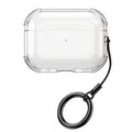 Clear, shock-resistant protective case for AirPods Pro with a detachable black ring keychain.
