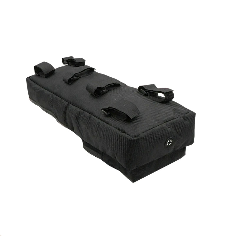 Black rectangular e-bike battery storage bag with secure mounting straps on top.