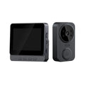 Matte black wireless video doorbell system featuring a sleek indoor display screen and a compact door-mounted camera.