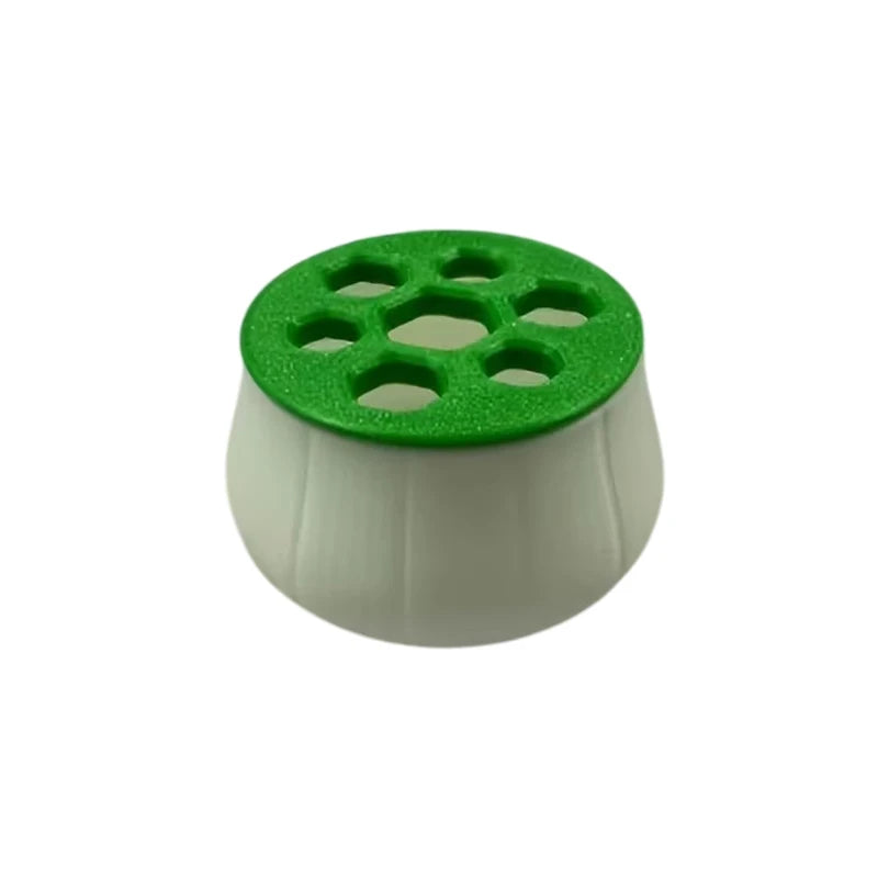 3D-printed green onion planter with a white base and a green top featuring seven circular holes for propagation.