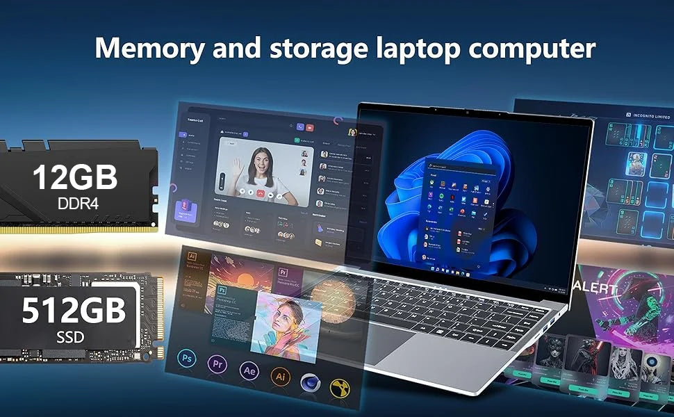 14.1 inch Portable Laptop  Windows 11 Gaming Computer PC Gamer office