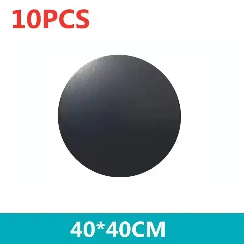 Set of 10 black circular boards, each measuring 40x40cm, presented on a white background.