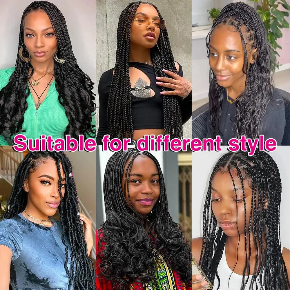 Six women showcasing various black deep wave human hair braiding and styling options.