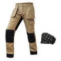 Men’s beige and black cargo work trousers with multi-functional pockets, reinforced knees, and removable knee pads.