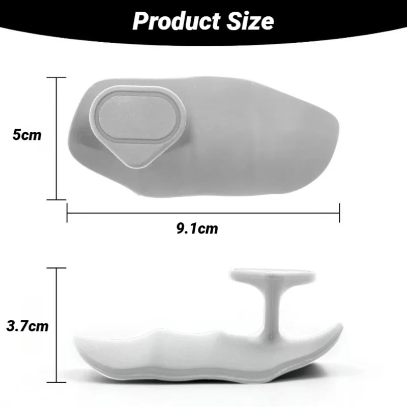 White plastic ergonomic handle tool shown from top and side views with dimension labels (5cm, 9.1cm, 3.7cm).