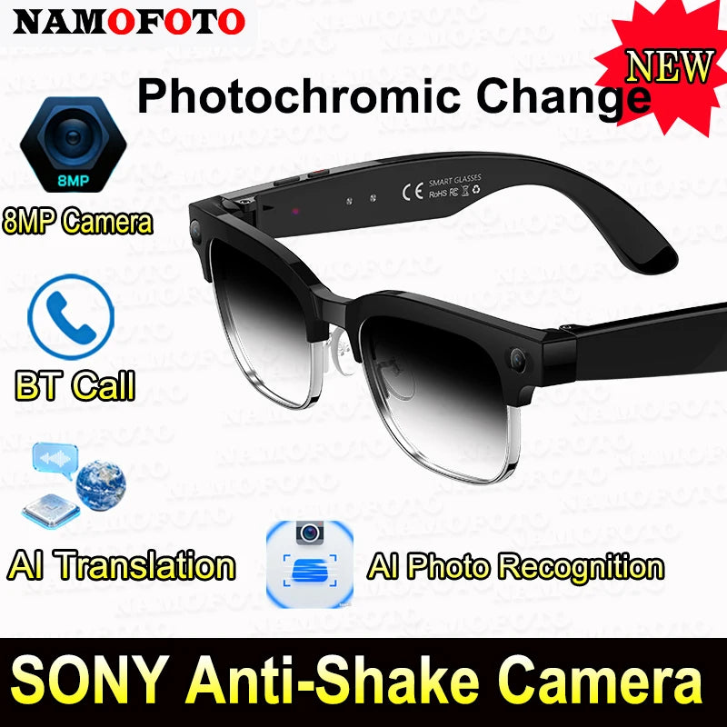 Al Smart Glasses 8MP HD Camera Video Voice Record Translation Photo Recognition WIFI Transmission BT Call Smart Glasses
