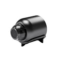 Black plastic cylinder-shaped security camera with a transparent lens housing and mounting base.