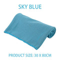 Sky blue cooling sports towel with a textured, microfibre mesh pattern, measuring 30 x 80cm.