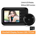 Black digital door peephole camera with 2.4-inch LCD screen, night vision, and 32GB memory card.