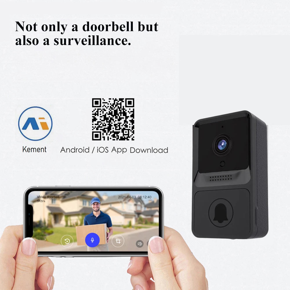 1080P HD Visual Smart Security Doorbell Camera Wireless Video Doorbell with IR Night Vision 2-Way Audio Real-Time Monitoring