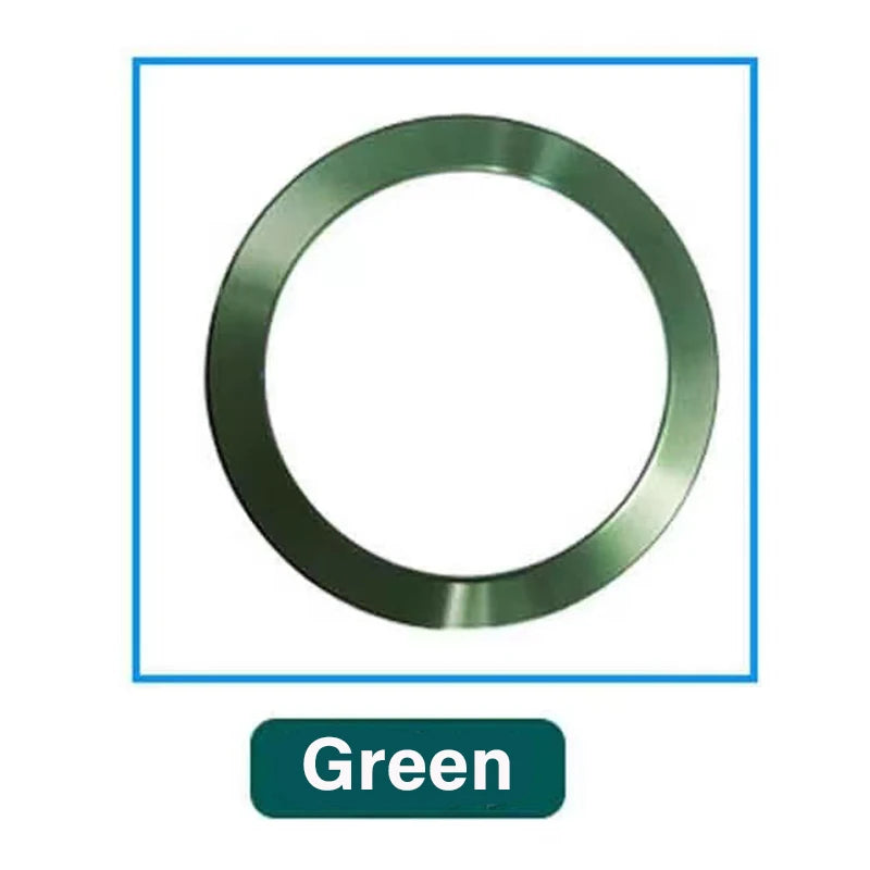 A smooth, metallic green ring-shaped component with a beveled, angled edge design.