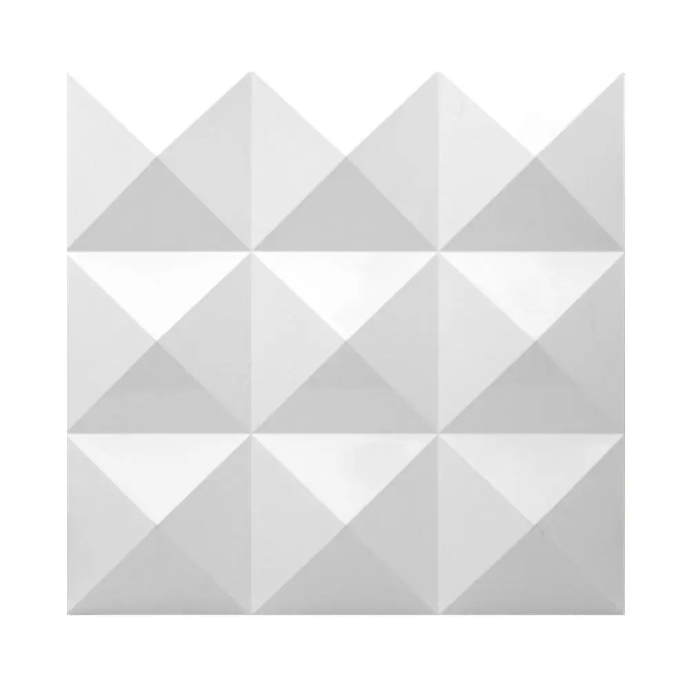 White 3D decorative wall tile with a raised geometric diamond pattern and a smooth, waterproof finish.
