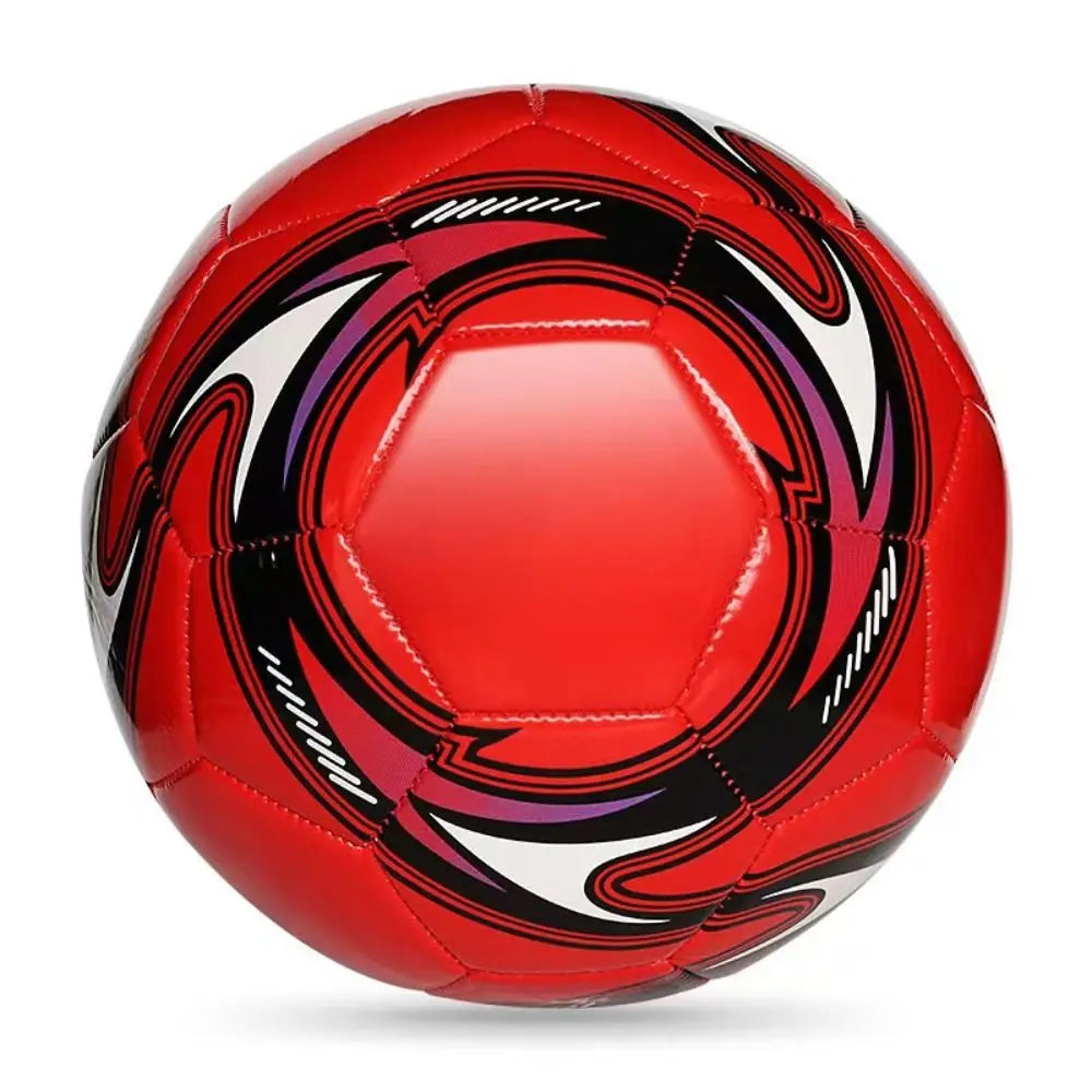 Shiny red football with a black and white abstract graphic design and traditional paneled construction.