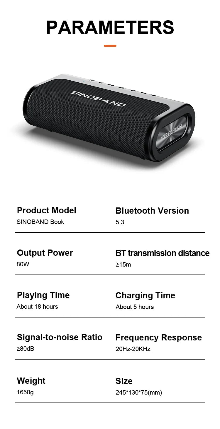 Black, portable 80W wireless Bluetooth speaker with a sleek, rounded rectangular design and top-mounted control buttons.