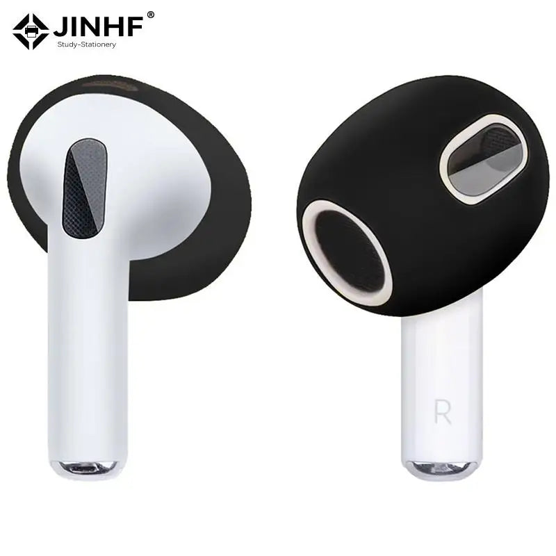 Black silicone protective covers for Apple AirPods 3, showing front and side profile views.