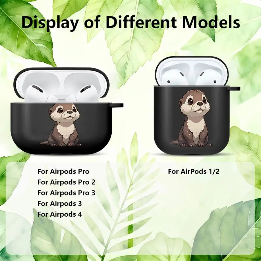 Black silicone AirPods case featuring a cute otter design, available for AirPods Pro, 3, 4, and 1/2 models.