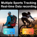 A smart health ring shown tracking activity for hiking and cycling, with on-screen data recording buttons.
