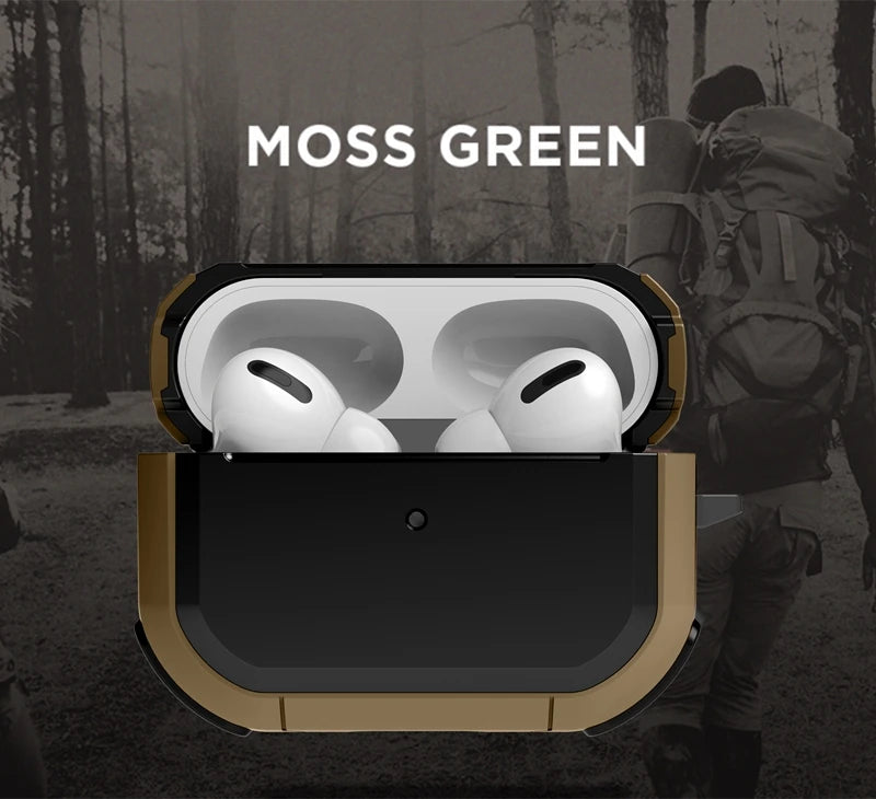 Moss Green rugged protective case for AirPods Pro, featuring a durable, military-style two-tone design.