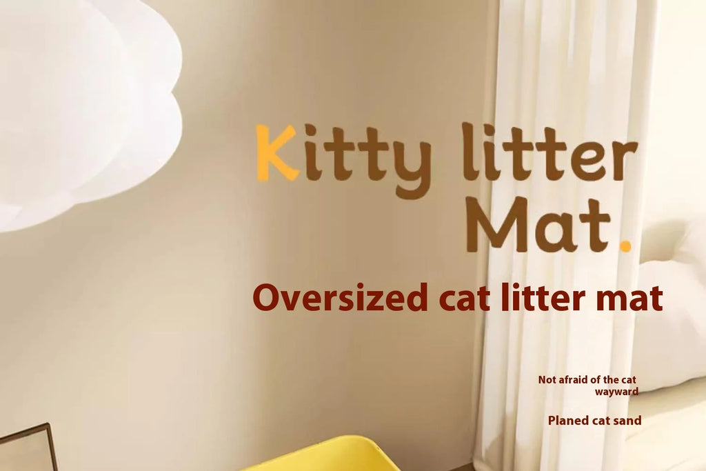 Oversized, heavy-duty waterproof cat litter mat in a neutral, modern beige finish.