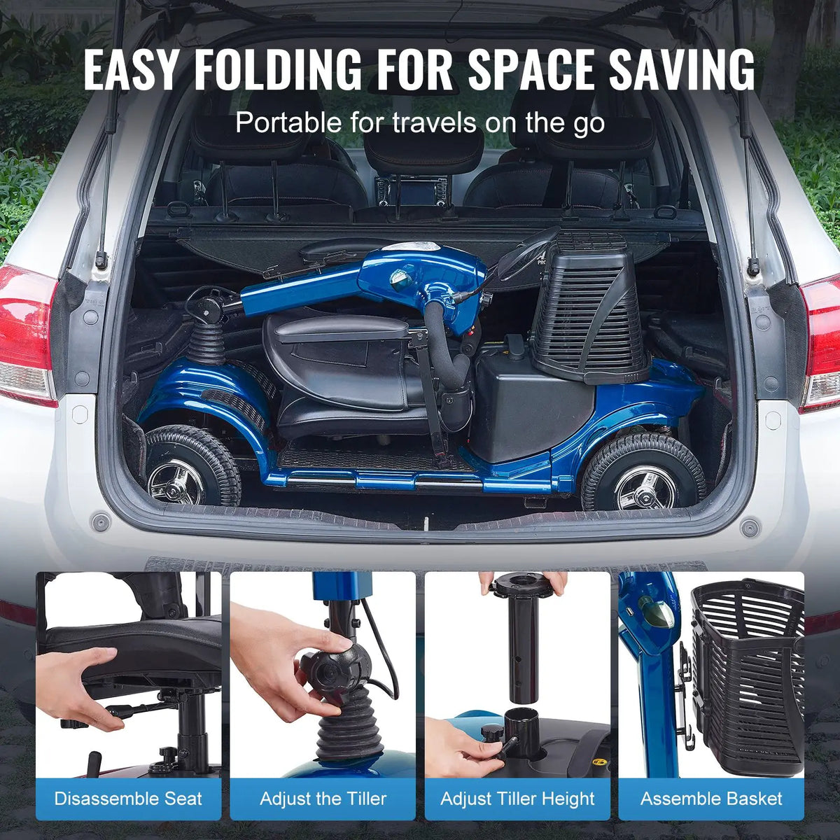 Heavy Duty 4-Wheel Electric Folding Mobility Scooter for Adults and Seniors