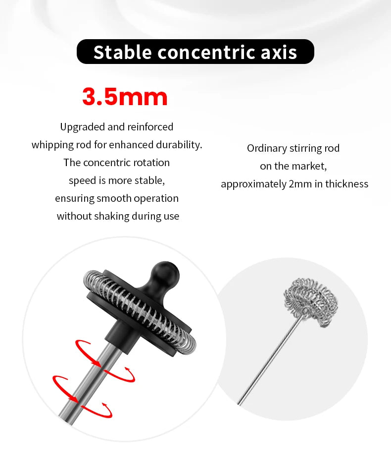 Comparison of a thick 3.5mm reinforced black whisk rod against a standard 2mm thin stirring rod.