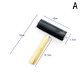 Black rubber craft brayer roller with a wooden handle, showing dimensions for printmaking or adhesive application.
