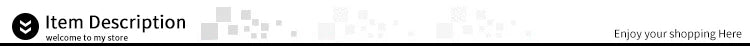 Black banner with "Item Description" text, a double arrow icon, and scattered light gray square patterns.
