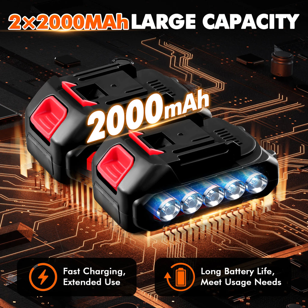Two black rechargeable batteries with red buttons and LED indicators on a circuit board background.