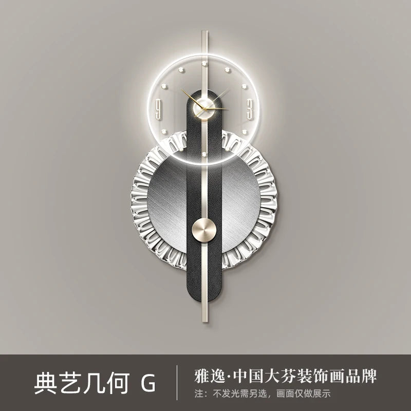 Modern geometric LED wall clock with a circular face, minimalist black accents, gold hands, and silver metallic trim.