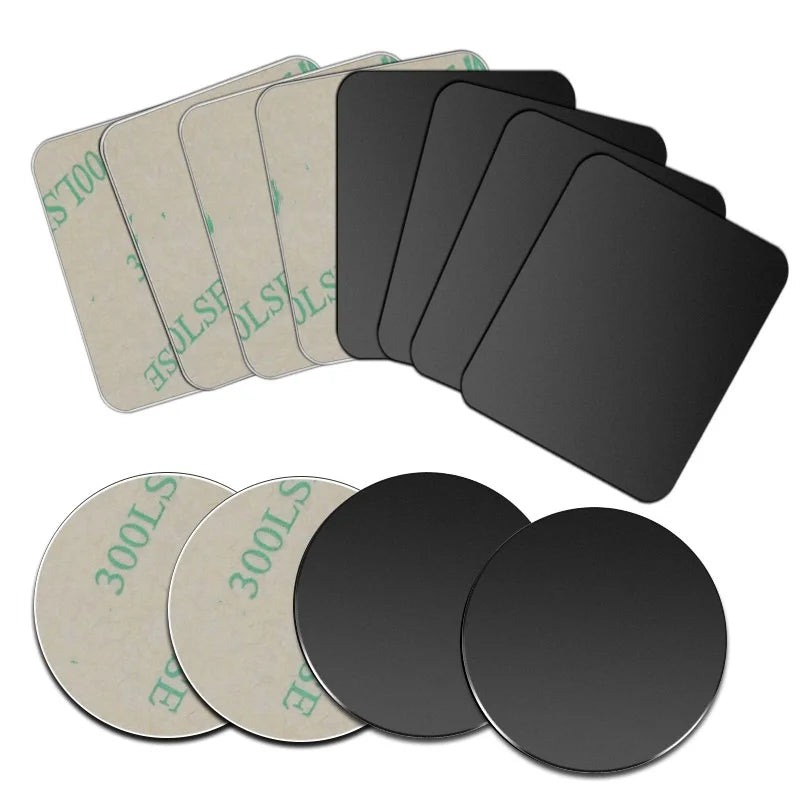 Assorted black adhesive-backed pads in rectangular and circular shapes with peelable light-green backing.
